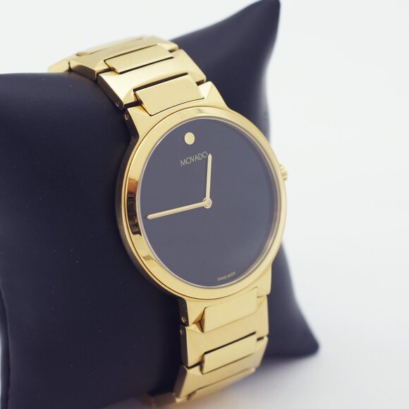 MOVADO Temo Quartz Gold Black Museum Watch - Picture 1 of 6